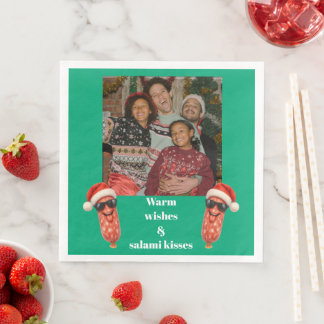 Funny salami kisses family photo christmas paper dinner napkins