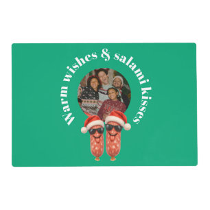 Funny salami kisses family photo christmas placemat