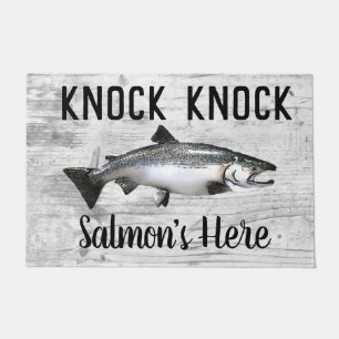 Funny Salmon Fishing Pun Knock Knock Doormat