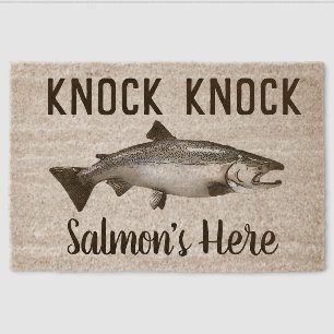 Funny Salmon Fishing Pun Knock Knock Fiber Doormat