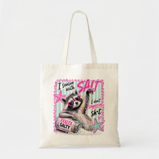 Funny Salty Summer Sassy Beach Raccoon Canvas Tote Bag