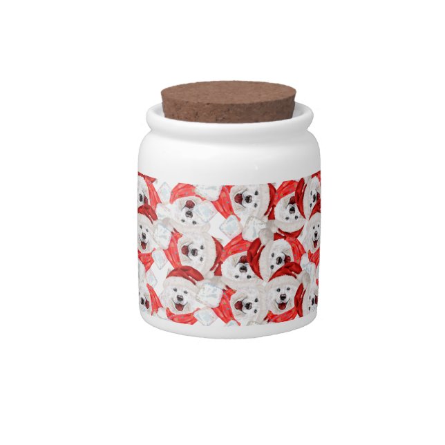 Funny Samoyed Christmas Pattern Candy Jar (Front)