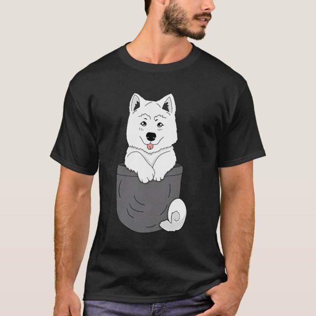 Funny Samoyed Puppy In Pocket Cute Samoyed T-Shirt (Front)