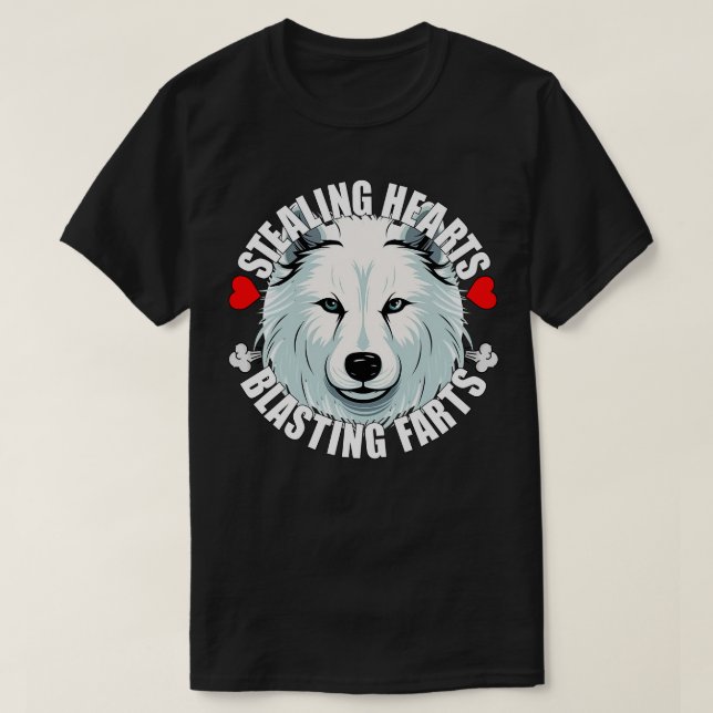 Funny Samoyed Stealing Hearts Blasting Farts Dog C T-Shirt (Design Front)