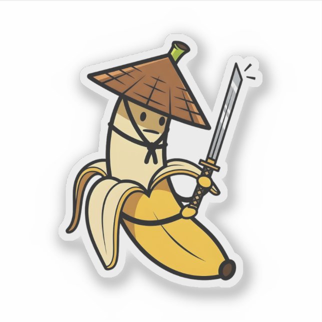 Funny Samurai Banana Ronin Cartoon Illustration Sticker (Front)