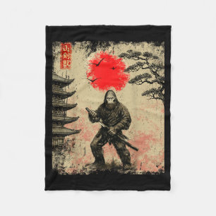 Funny Samurai Bigfoot Japanese Art Graphic Tee Ani Fleece Blanket