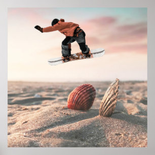 Funny Sand Sea Shell Snowboard Collage Poster