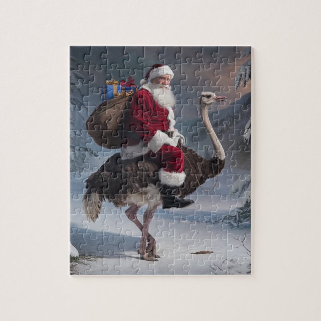 Funny Santa and Ostrich Christmas Delivery Jigsaw Puzzle (Vertical)