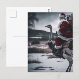 Funny Santa and Ostrich Christmas Postcard