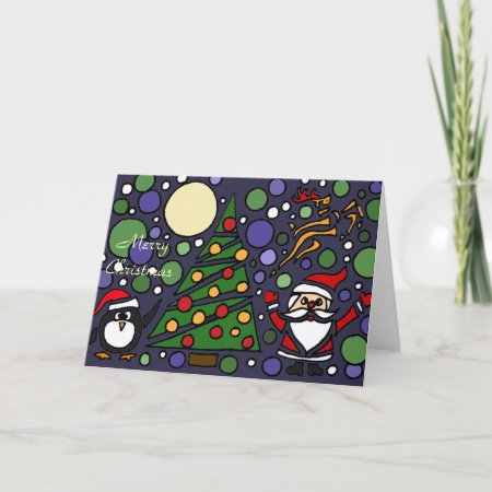 Funny Santa And Penguin Christmas Art Holiday Card