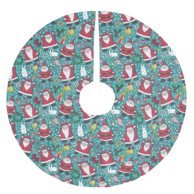 Funny Santa And Rabbits Brushed Polyester Tree Skirt (Front)