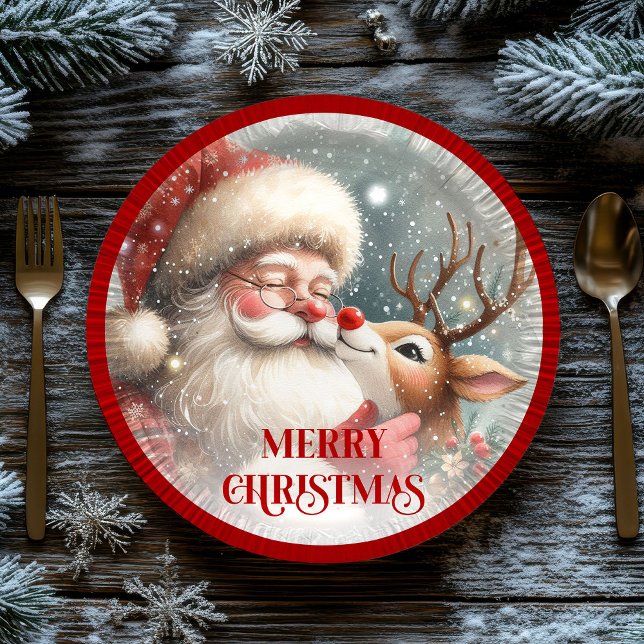 Funny Santa and Red Nose Rudolph Party Plates (Funny Santa and Red Nose Rudolph Party Plates)