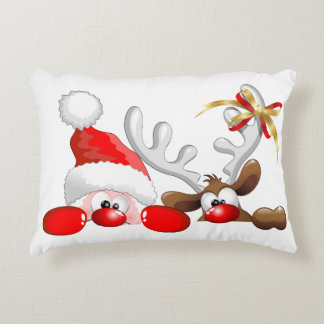 Funny Santa and Reindeer Cartoon Accent Pillow