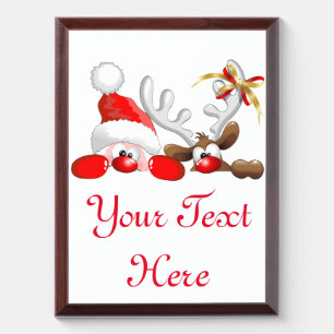 Funny Santa and Reindeer Cartoon Award Plaque