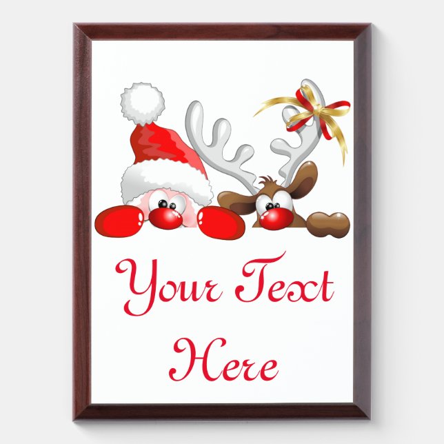 Funny Santa and Reindeer Cartoon     Award Plaque (Vertical)