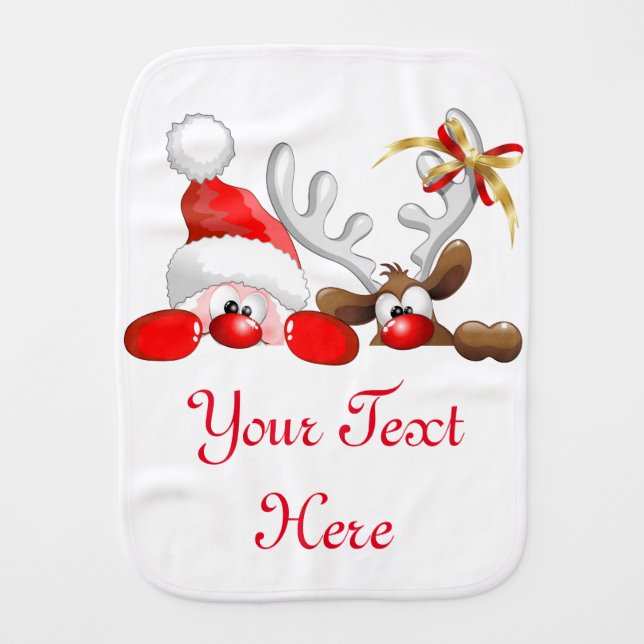 Funny Santa and Reindeer Cartoon    Baby Burp Cloth (Front)