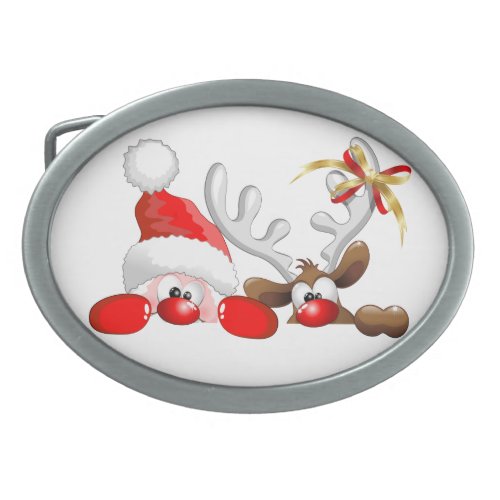 Funny Santa and Reindeer Cartoon      Belt Buckle