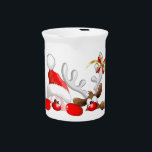 Funny Santa and Reindeer Cartoon    Beverage Pitcher<br><div class="desc">Christmas Funny Santa and Reindeer Cartoon Characters orignially made on Vector Technique! Cute image for children and for funny and Happy Christmas Holidays! Design under ESCLUSIVE COPYRIGHT BLUEDARKAT (a.k.a. BluedarkArt TheChameleonArt)</div>