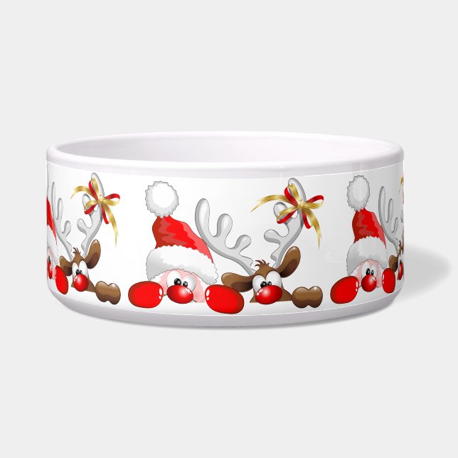 Funny Santa and Reindeer Cartoon  Bowl (Front)
