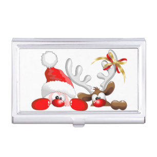 Funny Santa and Reindeer Cartoon Business Card Case