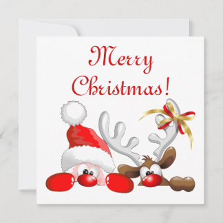 Funny Santa and Reindeer Cartoon Card