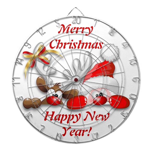 Funny Santa and Reindeer Cartoon Dartboard (Front)