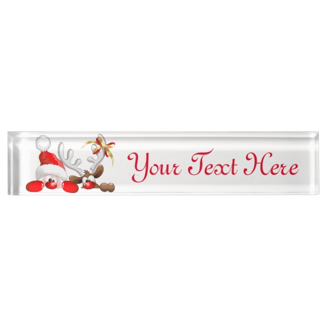 Funny Santa and Reindeer Cartoon    Desk Name Plate (Front)