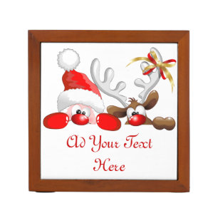 Funny Santa and Reindeer Cartoon       Desk Organizer