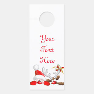 Funny Santa and Reindeer Cartoon Door Hanger