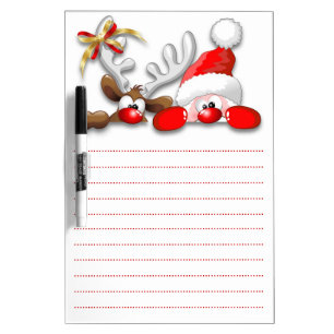 Funny Santa and Reindeer Cartoon Dry Erase Board