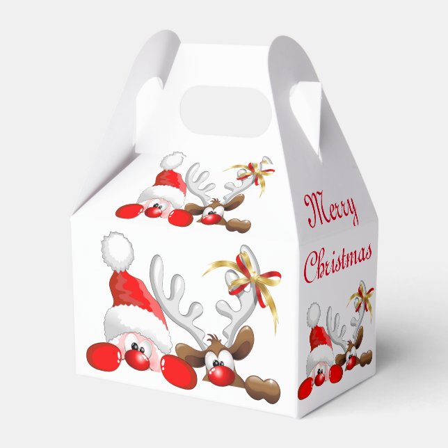 Funny Santa and Reindeer Cartoon         Favor Boxes (Front Side)