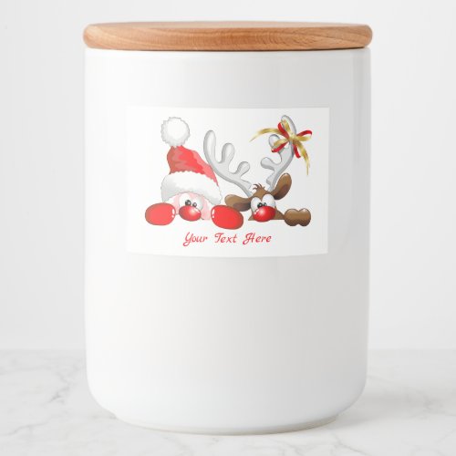 Funny Santa and Reindeer Cartoon Food Label