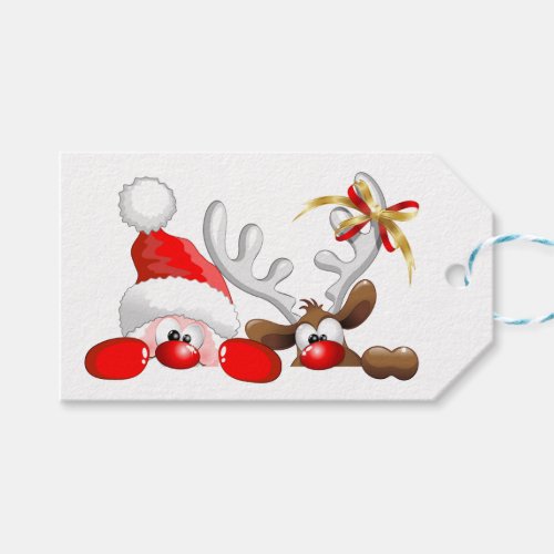 Funny Santa and Reindeer Cartoon Gift Tags