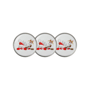 Funny Santa and Reindeer Cartoon Golf Ball Marker