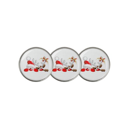 Funny Santa and Reindeer Cartoon  Golf Ball Marker