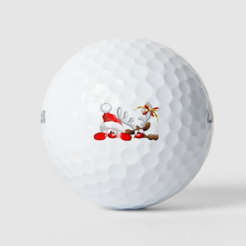 Funny Santa and Reindeer Cartoon Golf Balls