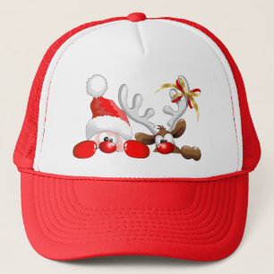 Funny Santa and Reindeer Cartoon Hat