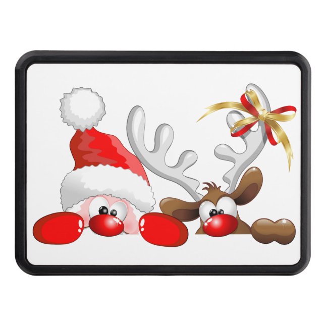 Funny Santa and Reindeer Cartoon         Hitch Cover (Front)