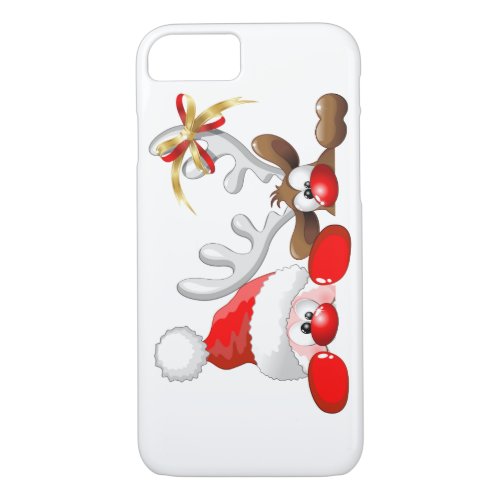 Funny Santa and Reindeer Cartoon iPhone 7 case