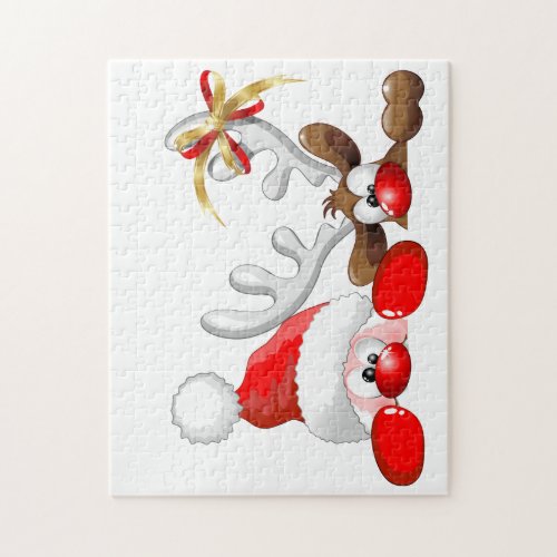 Funny Santa and Reindeer Cartoon Jigsaw Puzzle