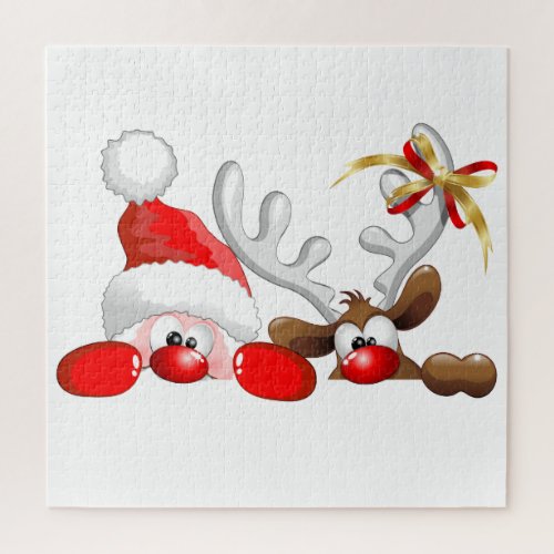 Funny Santa and Reindeer Cartoon      Jigsaw Puzzle