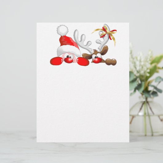 Funny Santa and Reindeer Cartoon Letterhead (Standing Front)