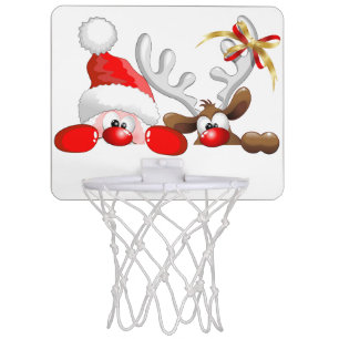 Funny Santa and Reindeer Cartoon Mini Basketball Hoop