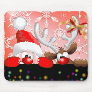 Funny Santa and Reindeer Cartoon Mousepad