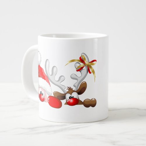Funny Santa and Reindeer Cartoon Mug