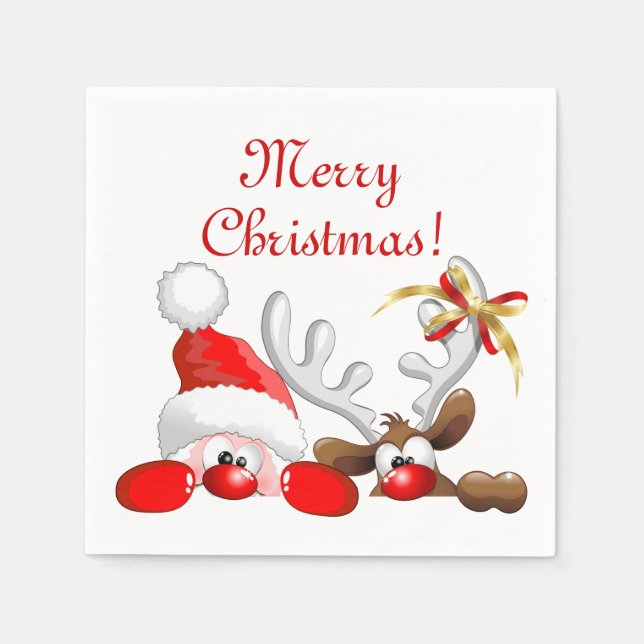 Funny Santa and Reindeer Cartoon    Napkins (Front)