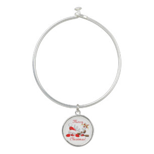 Funny Santa and Reindeer Cartoon Ornament Magnet B Bangle Bracelet