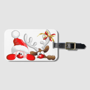 Funny Santa and Reindeer Cartoon Ornament Magnet B Luggage Tag