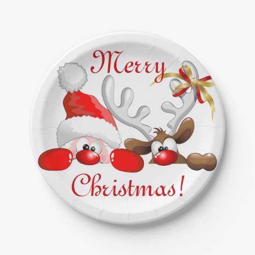 Funny Santa and Reindeer Cartoon       Paper Plates