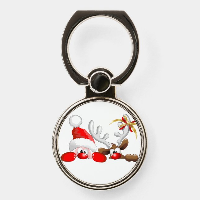 Funny Santa and Reindeer Cartoon       Phone Ring Stand (Front)